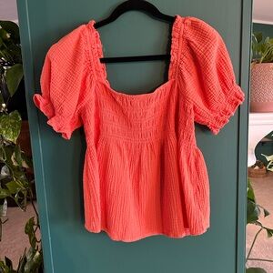 Ces Femme Coral Smocked Blouse